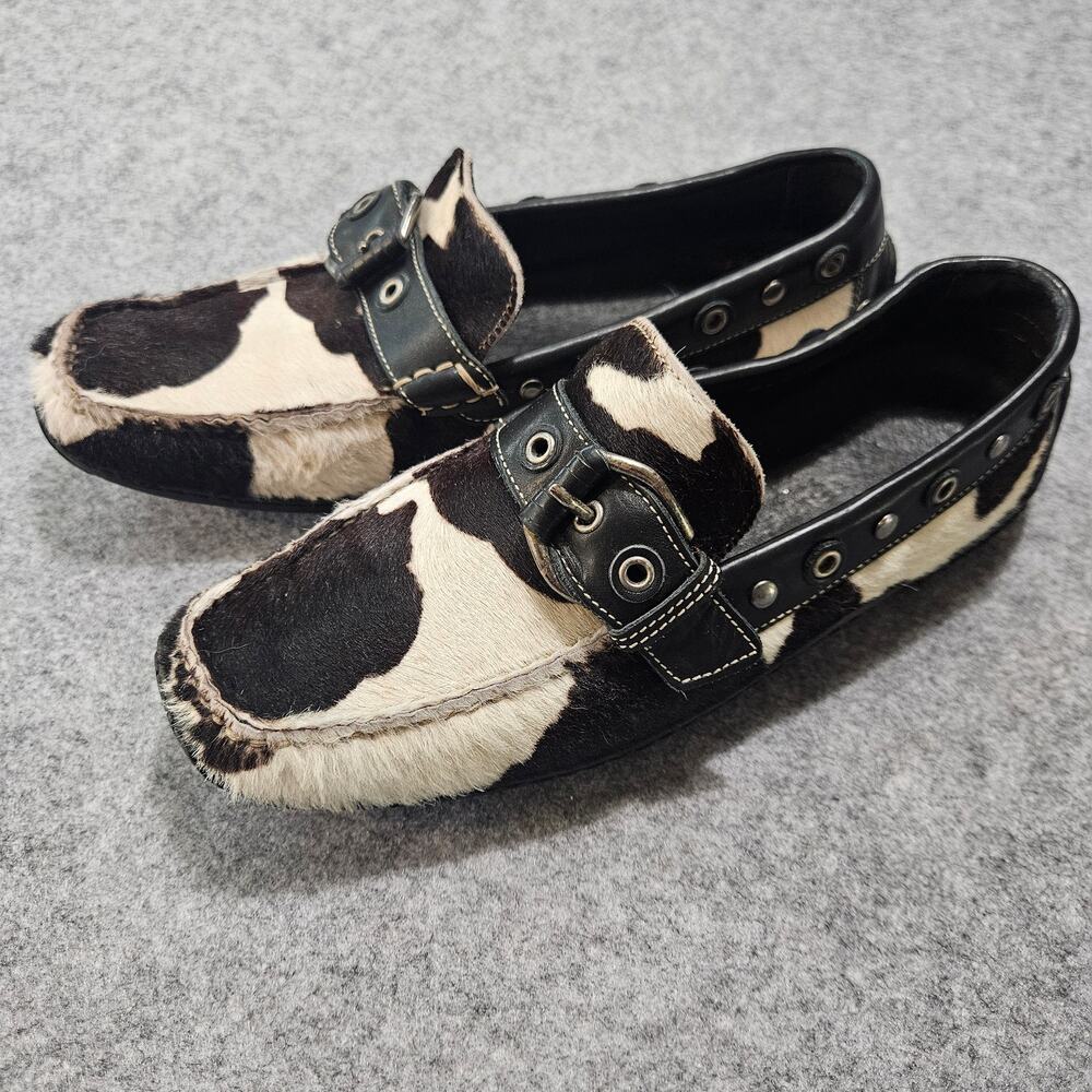 Vintage Donald J Pliner Calf Hair Cow Print Buckle Loafers Size 5.5